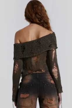 Jaded London Knitwear*Esra Laddered Knit Off The Shoulder Top