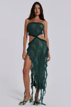 Jaded London Midi Dresses*Gaia Scrunch Lace Midi Dress In Forest Green