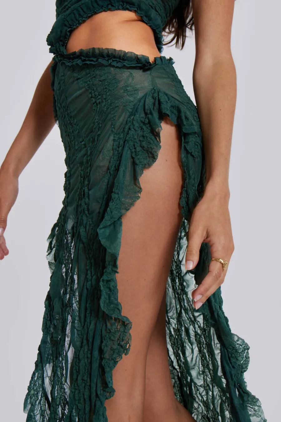 Jaded London Midi Dresses*Gaia Scrunch Lace Midi Dress In Forest Green