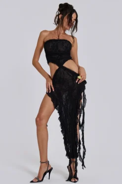 Jaded London Midi Dresses*Gaia Scrunch Lace Midi Dress In Black