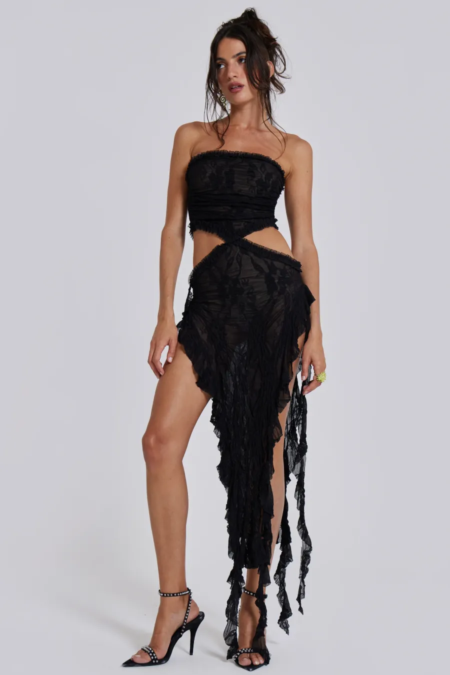 Jaded London Midi Dresses*Gaia Scrunch Lace Midi Dress In Black