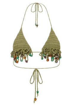Jaded London New In Beach & Swimwear*Green Canary Knit Micro Bikini Top With Beaded Trim
