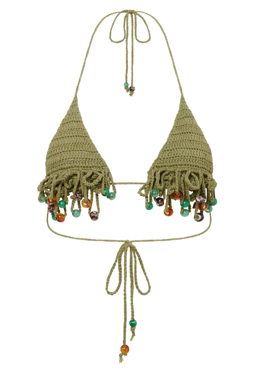 Jaded London New In Beach & Swimwear*Green Canary Knit Micro Bikini Top With Beaded Trim