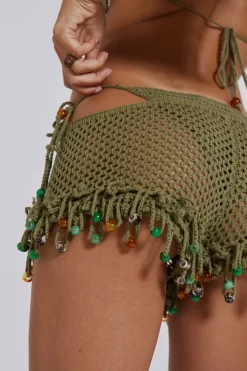 Jaded London Shorts & Jorts*Green Canary Knit Shorts With Beaded Trim