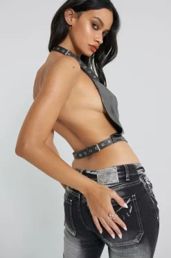 Jaded London Crop Tops*Hardware Backless Metallic Plunge Top