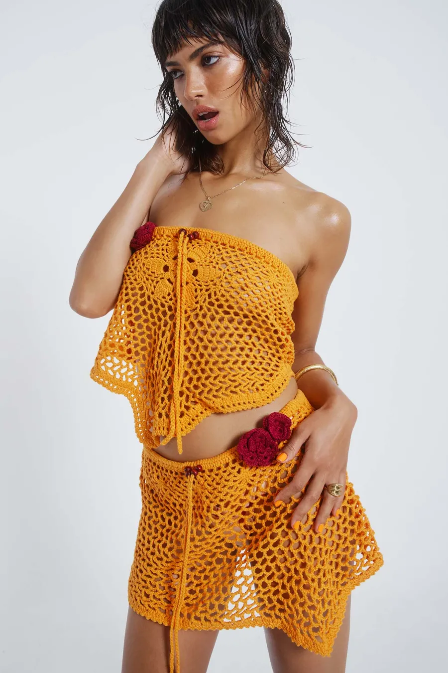 Jaded London Knitwear*Honolulu Asymmetric Crochet Mini Skirt