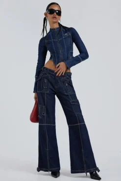 Jaded London *Hudson Indigo Denim Wash Cargo Jeans