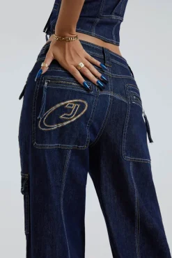 Jaded London *Hudson Indigo Denim Wash Cargo Jeans