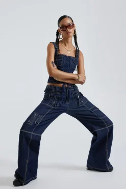 Jaded London *Hudson Indigo Denim Wash Cargo Jeans