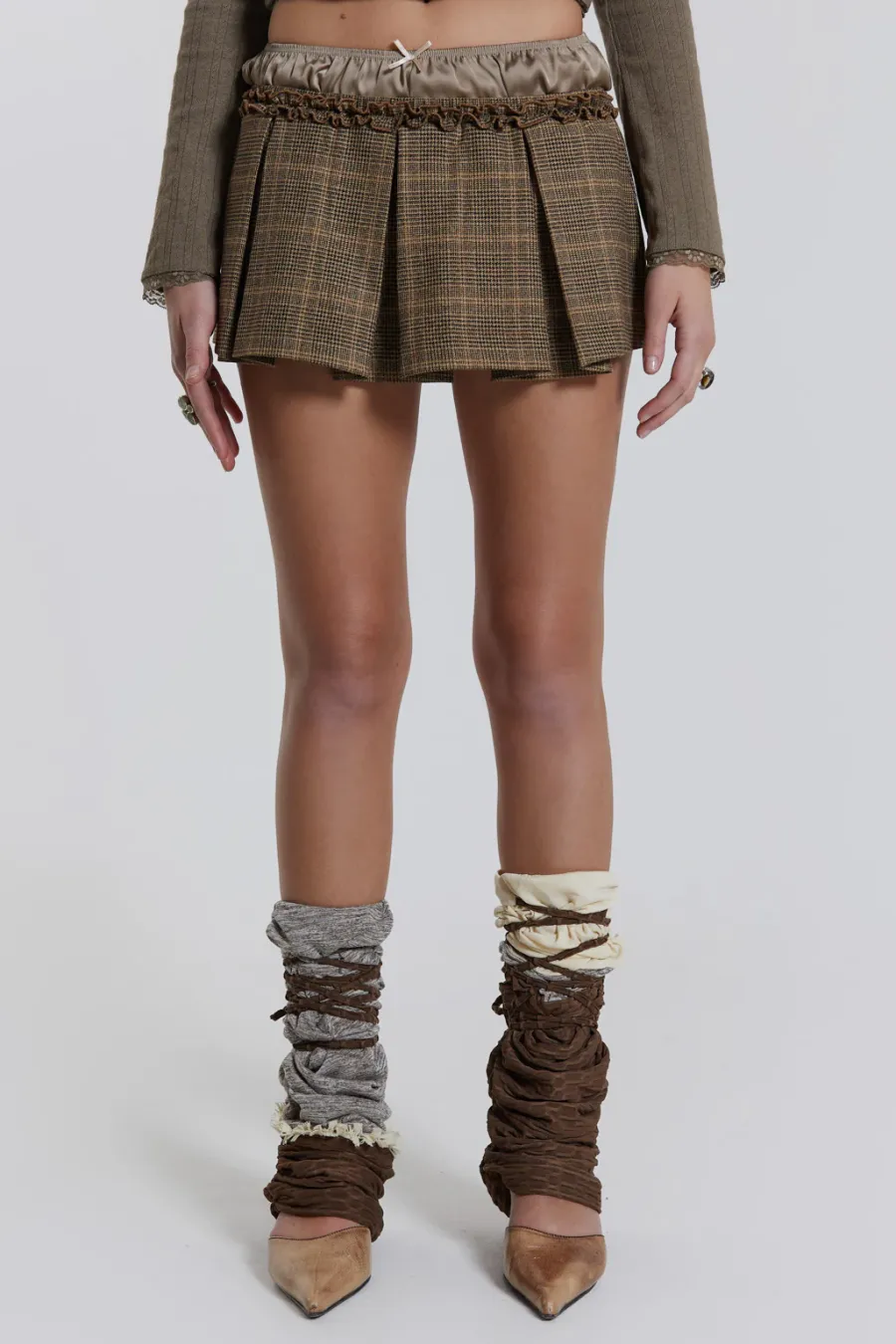 Jaded London *Juliette Check Satin Boxer Micro Mini Skirt