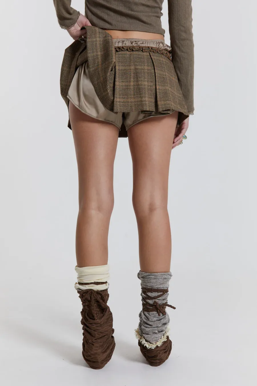 Jaded London *Juliette Check Satin Boxer Micro Mini Skirt