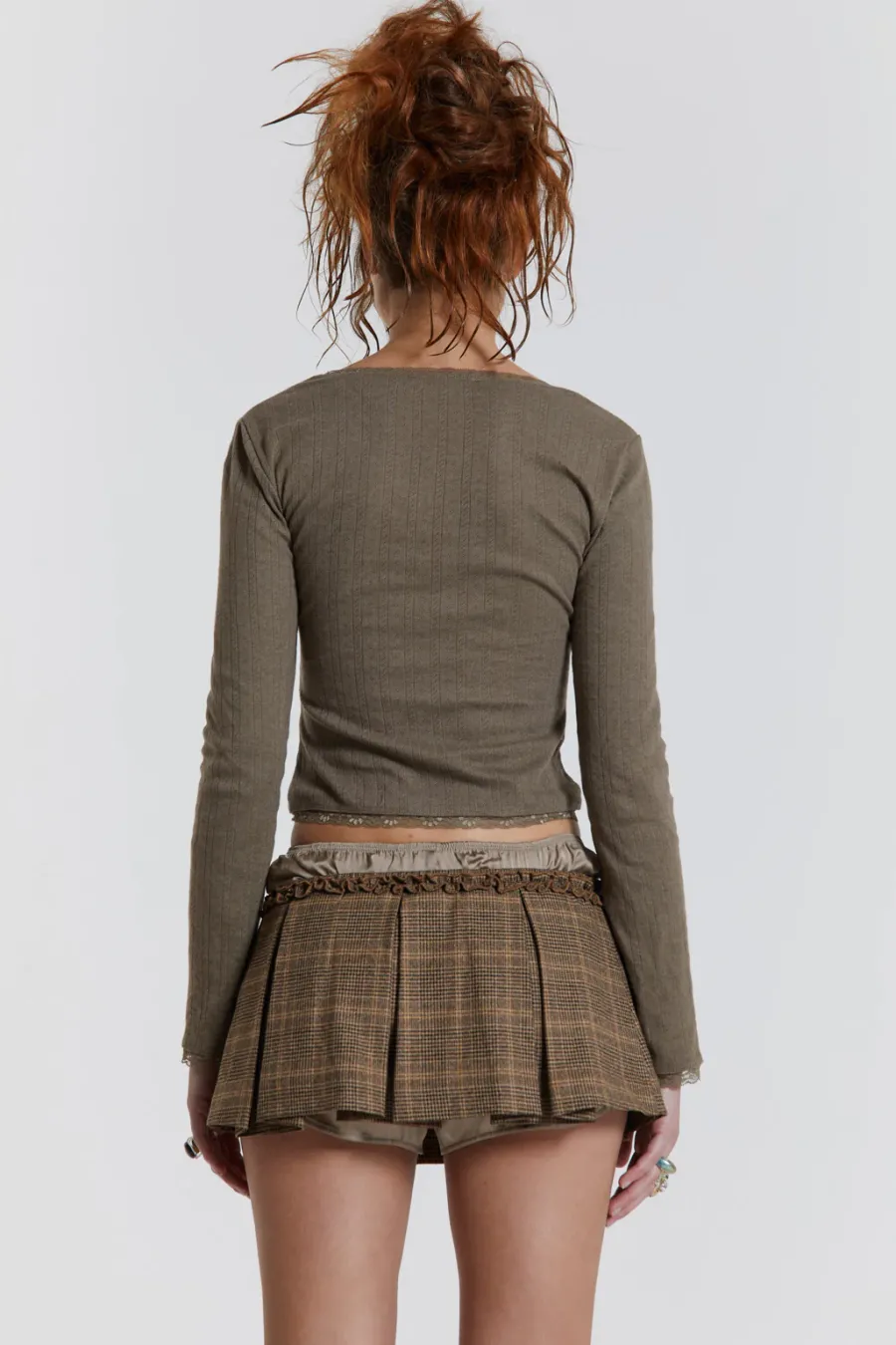 Jaded London *Juliette Check Satin Boxer Micro Mini Skirt