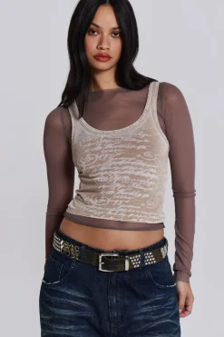 Jaded London Long Sleeve Tops*Lia Top In Taupe