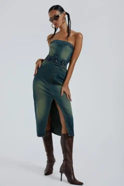 Jaded London *Liberty 2 In 1 Detachable Denim Blue Midi Dress