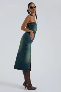 Jaded London *Liberty 2 In 1 Detachable Denim Blue Midi Dress