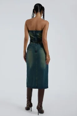 Jaded London *Liberty 2 In 1 Detachable Denim Blue Midi Dress
