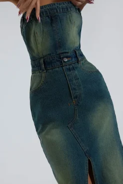 Jaded London *Liberty 2 In 1 Detachable Denim Blue Midi Dress