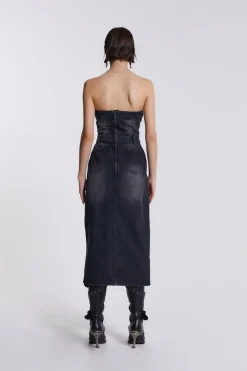 Jaded London *Liberty 2 In 1 Detachable Denim Black Midi Dress