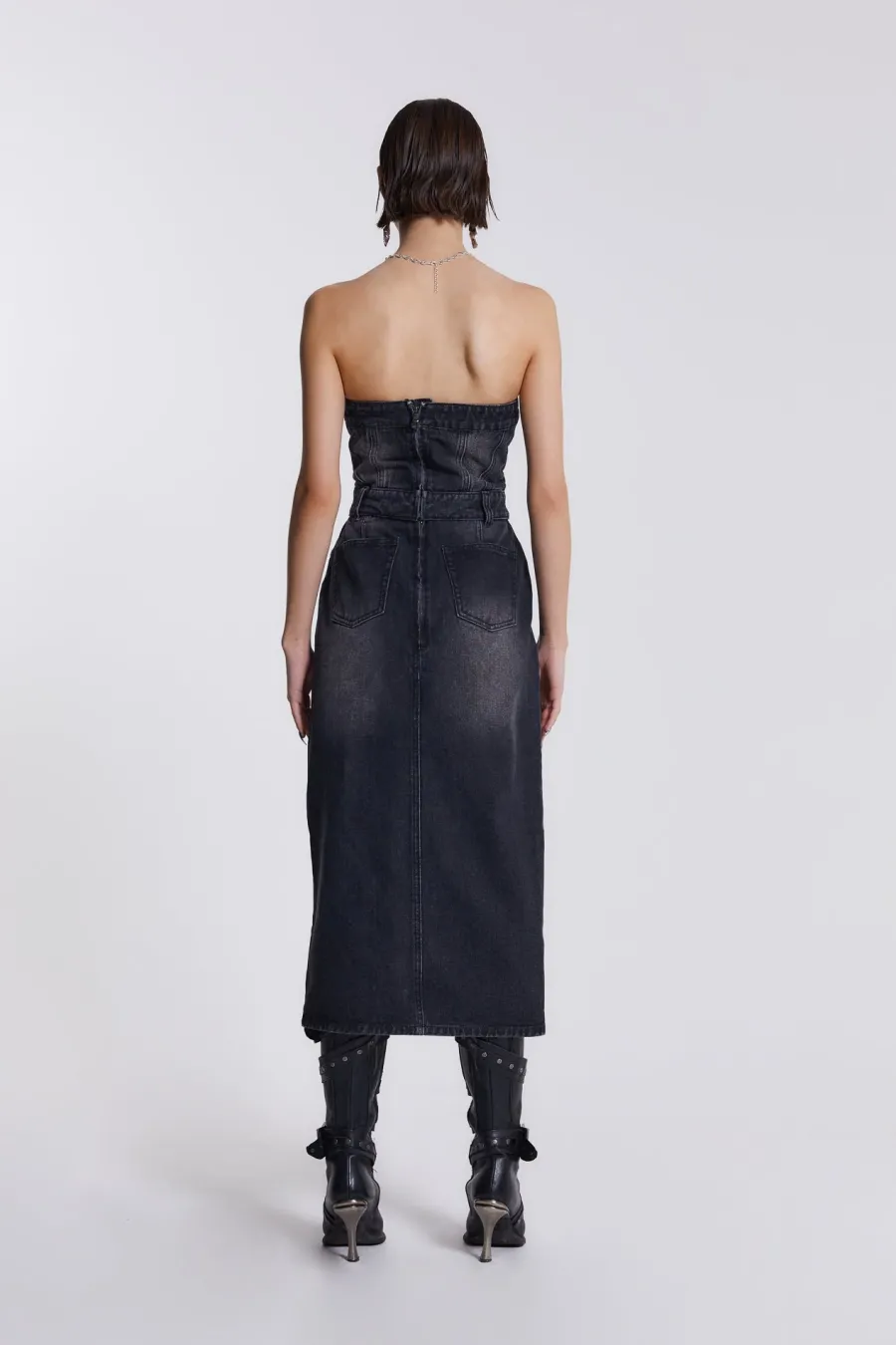 Jaded London *Liberty 2 In 1 Detachable Denim Black Midi Dress