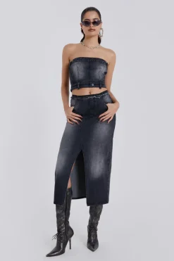 Jaded London *Liberty 2 In 1 Detachable Denim Black Midi Dress