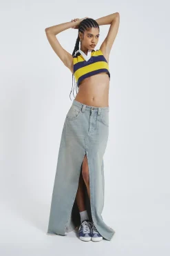 Jaded London Maxi Skirts*Light Wash Denim Colossus Maxi Skirt