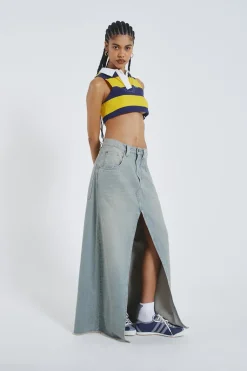 Jaded London Maxi Skirts*Light Wash Denim Colossus Maxi Skirt