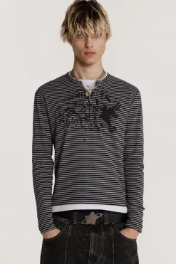 Jaded London T-Shirts*Lithium Stripe Layered Long Sleeve