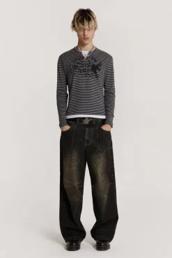 Jaded London T-Shirts*Lithium Stripe Layered Long Sleeve