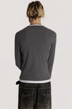 Jaded London T-Shirts*Lithium Stripe Layered Long Sleeve