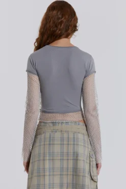 Jaded London Long Sleeve Tops*L8R Boi Contrast Mesh Sleeve Top
