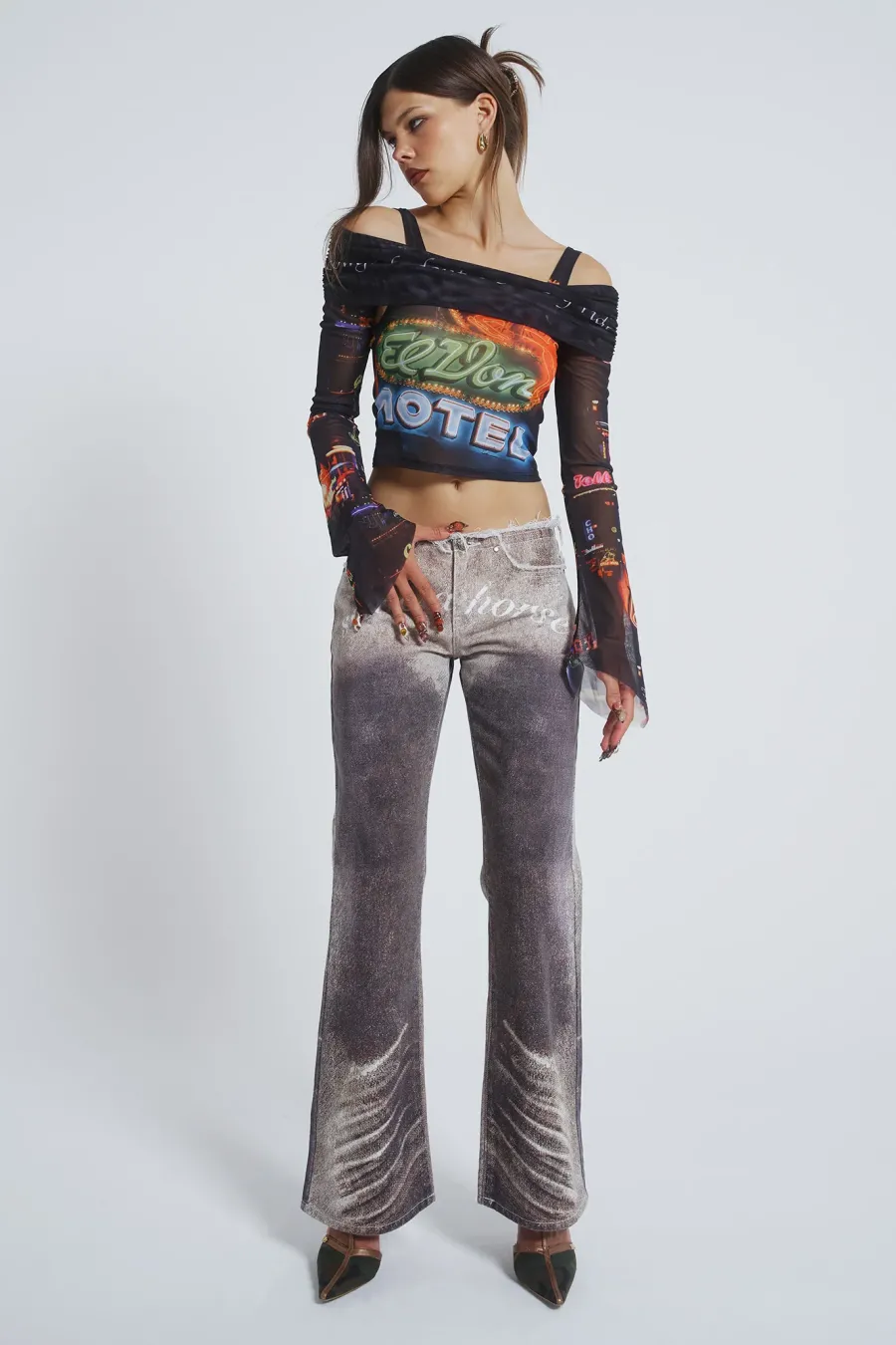 Jaded London Long Sleeve Tops*Meet At The Motel Mesh Detachable Top