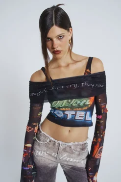 Jaded London Long Sleeve Tops*Meet At The Motel Mesh Detachable Top