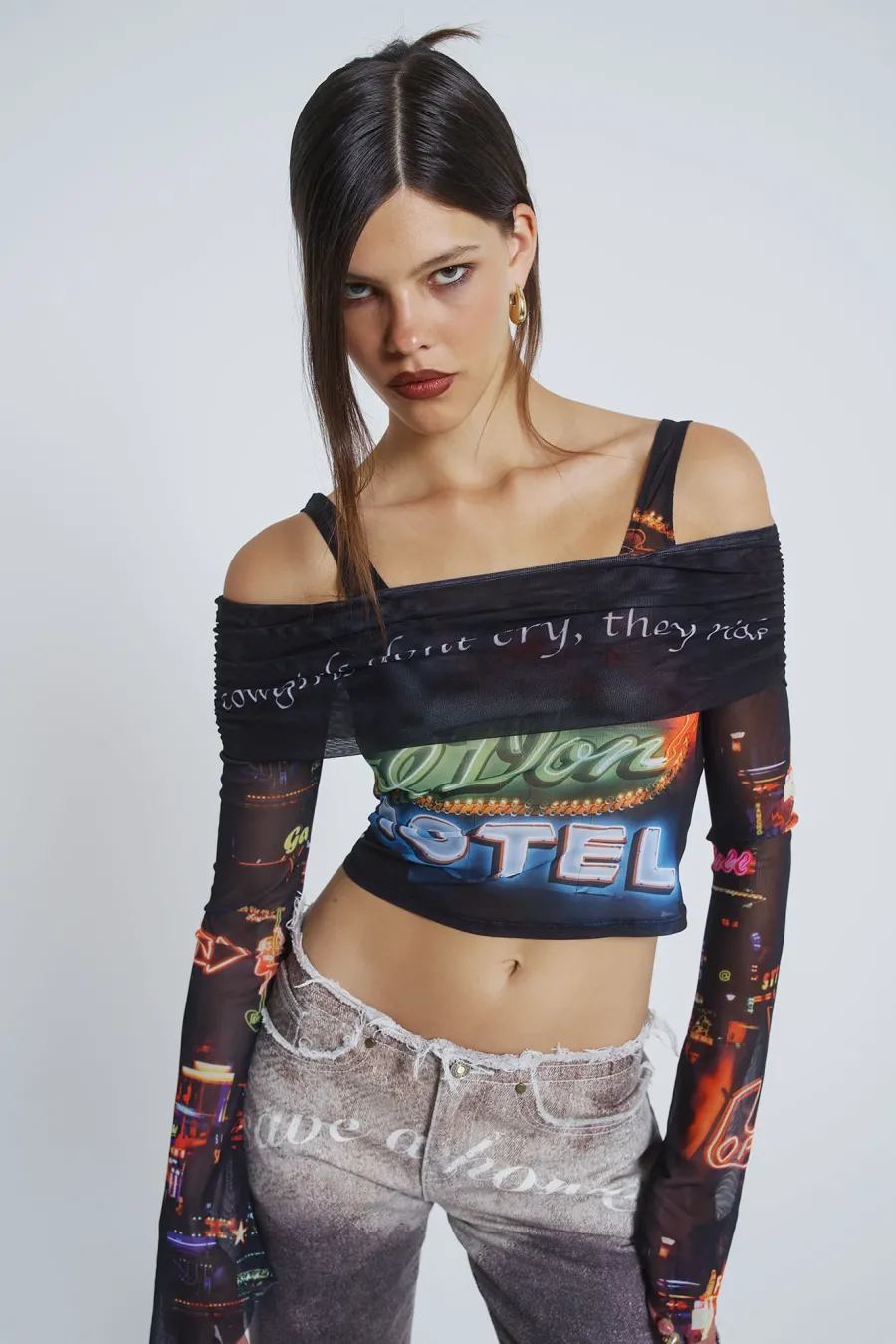 Jaded London Long Sleeve Tops*Meet At The Motel Mesh Detachable Top