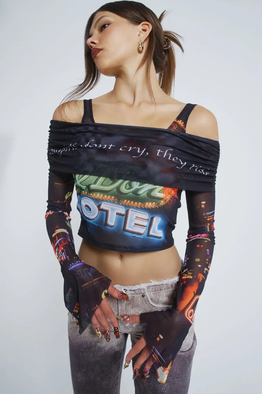 Jaded London Long Sleeve Tops*Meet At The Motel Mesh Detachable Top