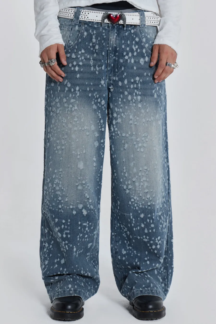 Jaded London Colossus Jeans*Mid Blue Shredded Colossus Jeans