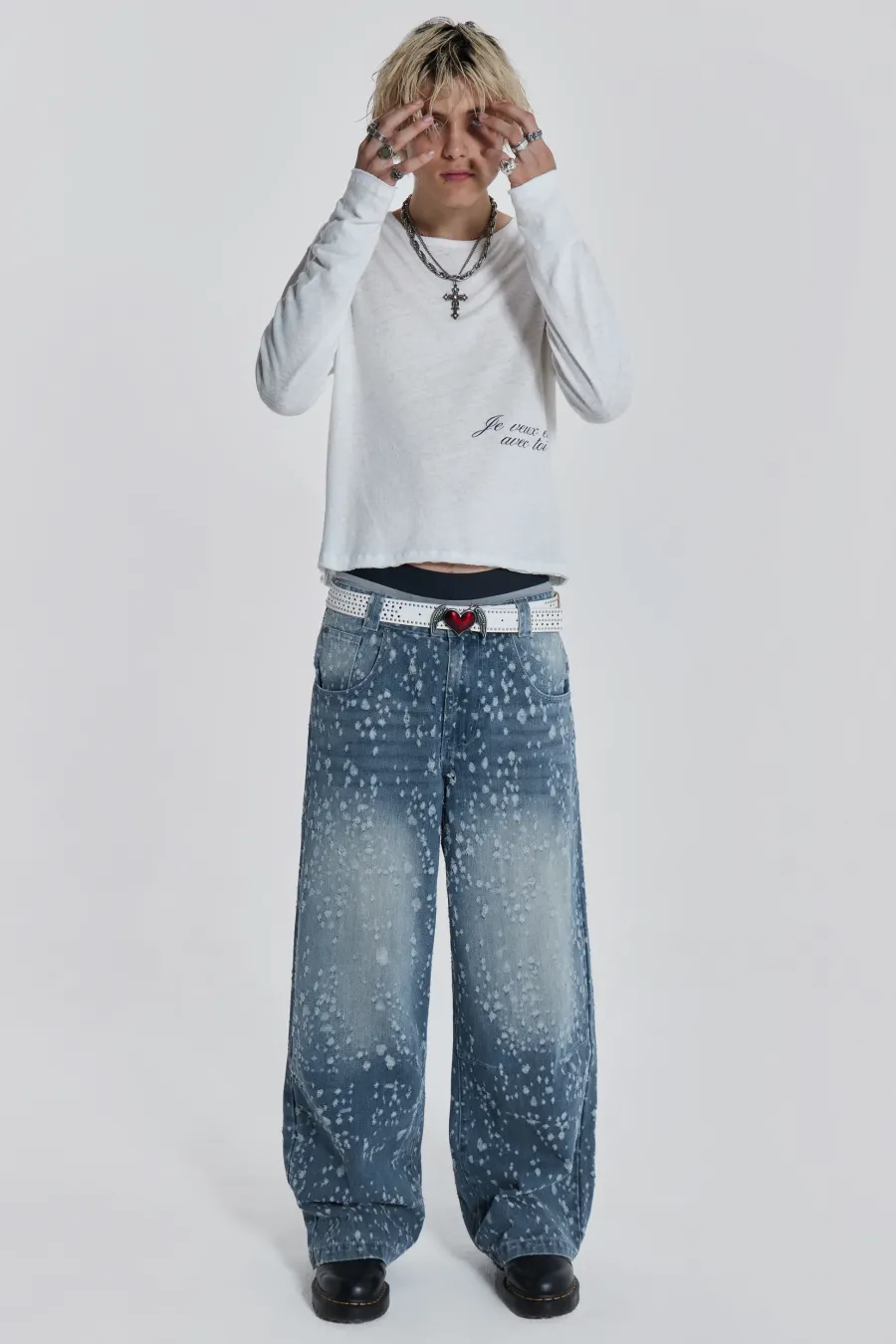 Jaded London Colossus Jeans*Mid Blue Shredded Colossus Jeans