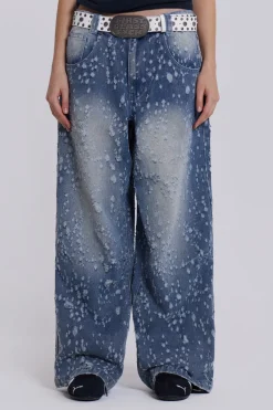 Jaded London Jeans*Mid Blue Shredded Colossus Jeans
