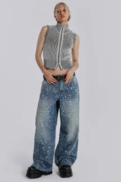Jaded London Jeans*Mid Blue Shredded Colossus Jeans