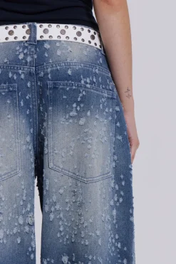 Jaded London Jeans*Mid Blue Shredded Colossus Jeans