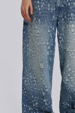 Jaded London Jeans*Mid Blue Shredded Colossus Jeans