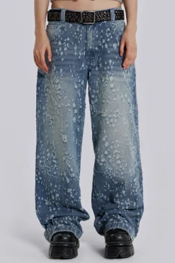 Jaded London Jeans*Mid Blue Shredded Colossus Jeans