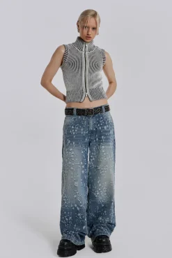 Jaded London Jeans*Mid Blue Shredded Colossus Jeans