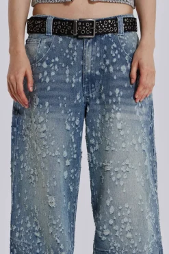 Jaded London Jeans*Mid Blue Shredded Colossus Jeans