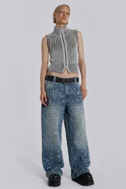 Jaded London Jeans*Mid Blue Shredded Colossus Jeans