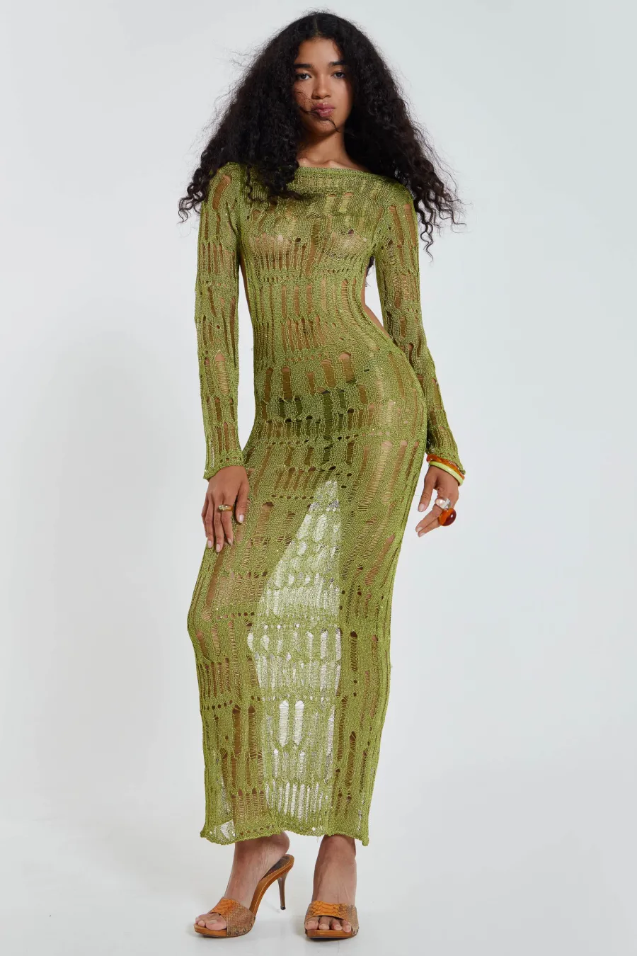 Jaded London New In Beach & Swimwear*Moss Green Metallic Umbra Maxi Dress