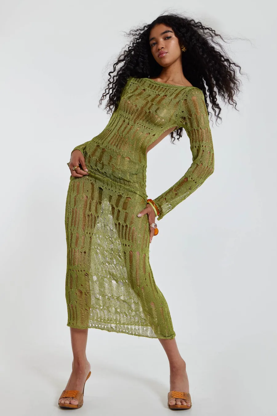 Jaded London New In Beach & Swimwear*Moss Green Metallic Umbra Maxi Dress