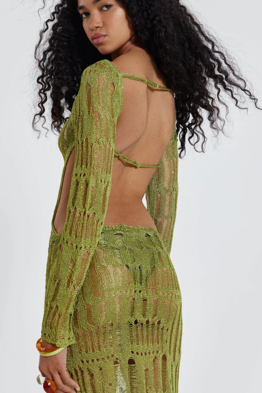 Jaded London Knitwear*Moss Green Metallic Umbra Maxi Dress
