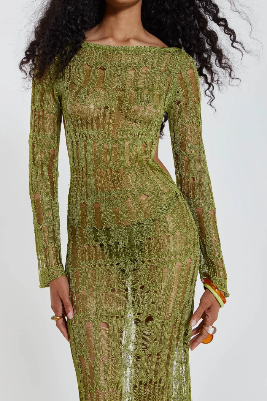 Jaded London Knitwear*Moss Green Metallic Umbra Maxi Dress