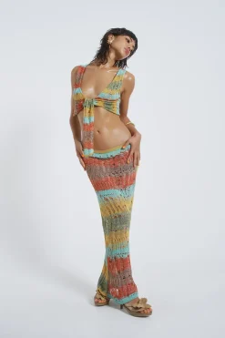 Jaded London Beach Skirts*Odette Striped Laddered Knit Maxi Skirt