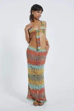 Jaded London Beach Skirts*Odette Striped Laddered Knit Maxi Skirt